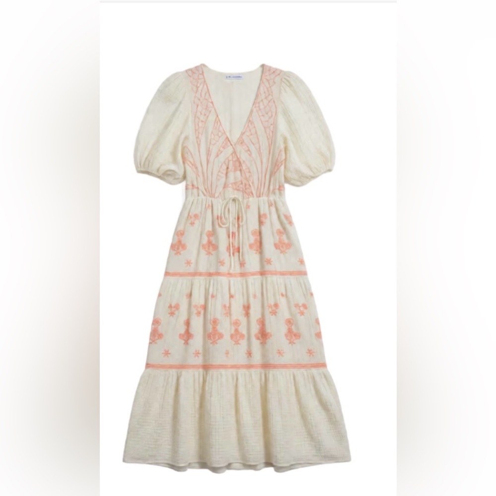 Boho Cream and Pink Embroidered Maxi Dress